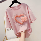 Modern női póló gyöngy díszítéssel és 3D elemmel