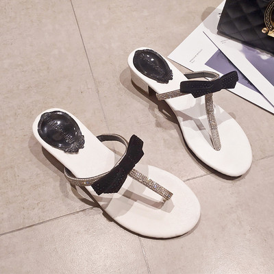 Modern női papucs három színben szalaggal és díszkövekkel