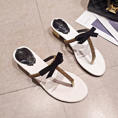 Modern női papucs három színben szalaggal és díszkövekkel