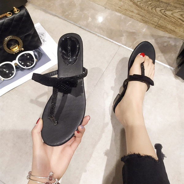 Modern női papucs három színben szalaggal és díszkövekkel