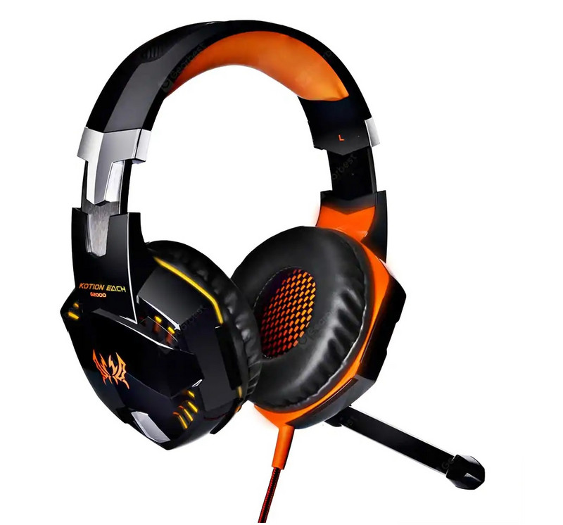 Геймърски слушалки Kotion Each G2000 - с микрофон и LED светлини - оранжеви