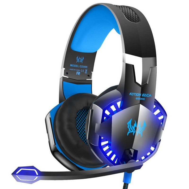 Gaming Headphone Kotion Each G2000 - με μικρόφωνο και LED φώτα - μαύρο με μπλε χρώμα
