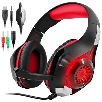 Gaming Headphone Kotion  Beexcellent GM-1 - ηχομονωμένο, με μικρόφωνο και φώτα LED - μαύρο με κόκκινο χρώμα