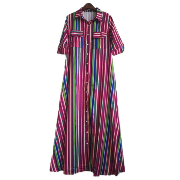 Színes csíkos női ruha zsebekkel több színben