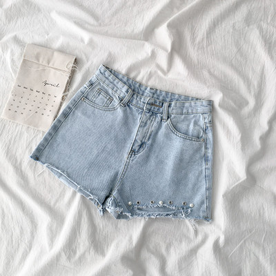 Női rövid farmer szakadt hatású, gyöngyökkel