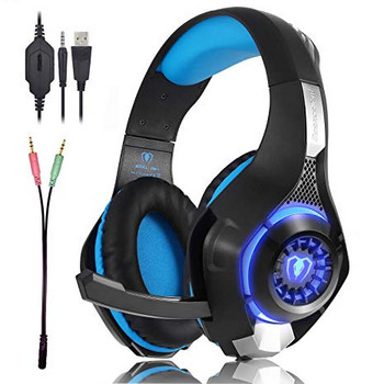 Геймърски слушалки Beexcellent GM-1 - шумоизолиращи, с микрофон и LED светлини - сини