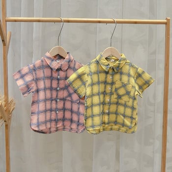 Стилна детска риза за момчета в жълт и розов цвят