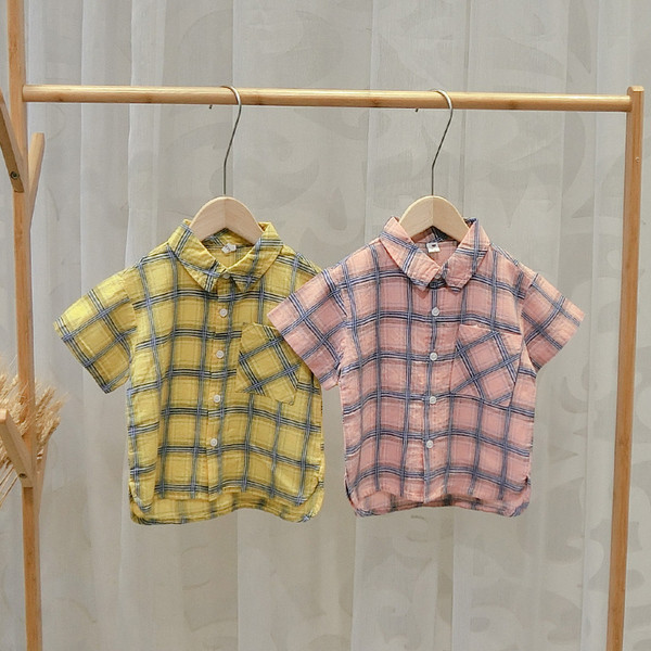 Stílusos gyerek ing fiúknak sárga és rózsaszín színben
