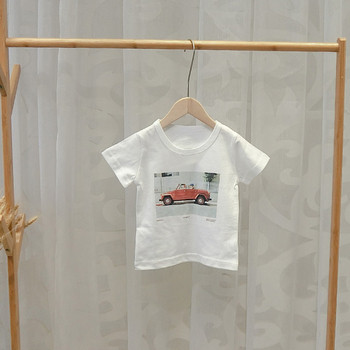 Актуална детска тениска с щампа в бял цвят за момчета