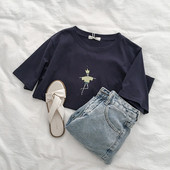 Tricou casual albastru cu imprimeu