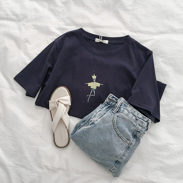 Tricou casual albastru cu imprimeu