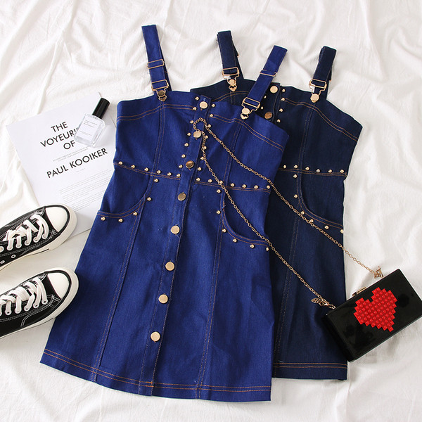 Modern farmerruha kék pántokkal