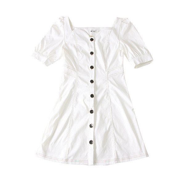 Modern női ruha 3/4-es ujjal és gombokkal fehér és sárga színben