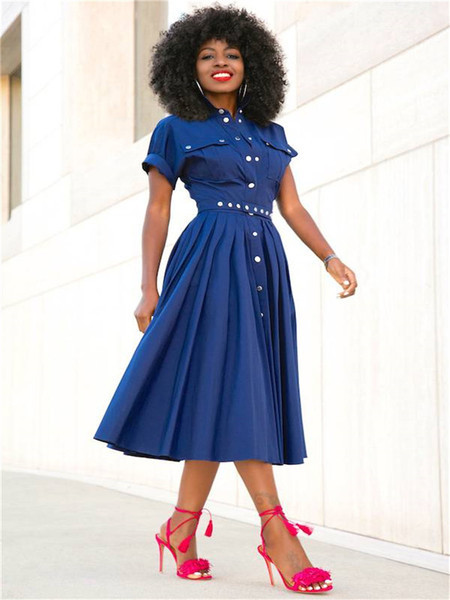 Új modell kivágott női ruha kék zsebekkel