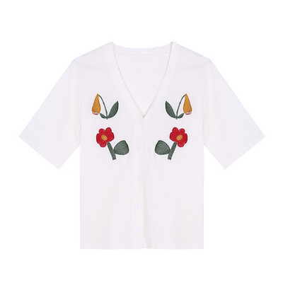 Vékony női kardigán hímzéssel és rövid ujjú