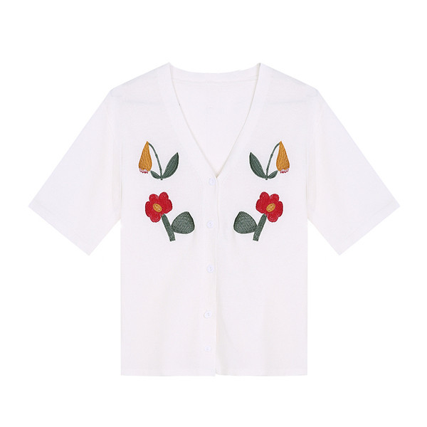 Vékony női kardigán hímzéssel és rövid ujjú