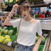 Blúz rövid ujjú fém elemmel, három színben - fehér, narancs és fekete