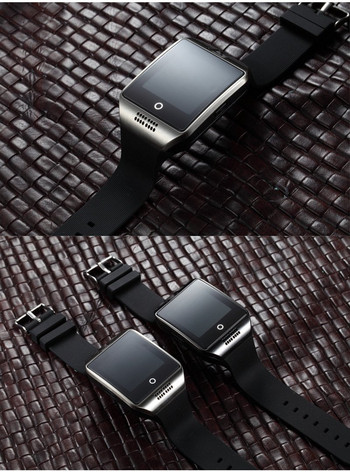 Smart Watch Μοντέλο Q18 με κάμερα και υποδοχή κάρτας SIM Silver με μαύρο σιλικόνη αλυσίδα