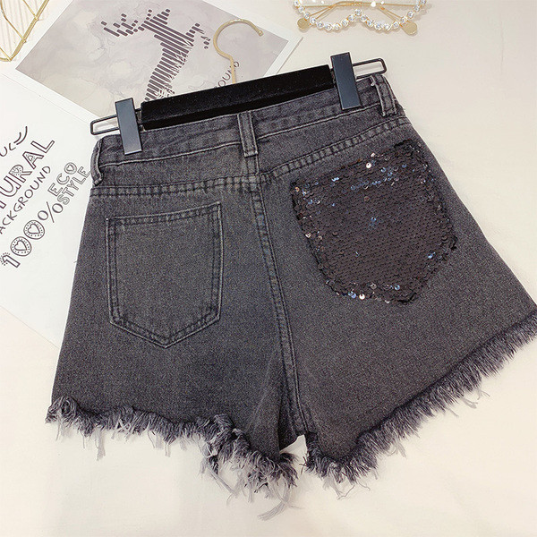 Női rövid farmer fekete és flitter díszítéssel