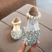 Gyermekszandál lányoknak gyöngyökkel a bokája körül, fényes hatással, három színben