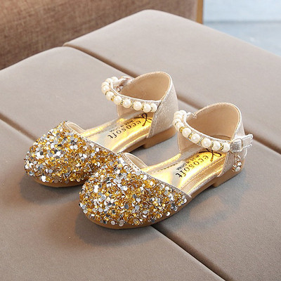 Gyermekszandál lányoknak gyöngyökkel a bokája körül, fényes hatással, három színben