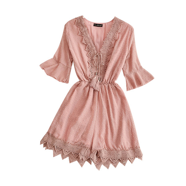 Salopeta de dama cu maneci lotus si element din dantela