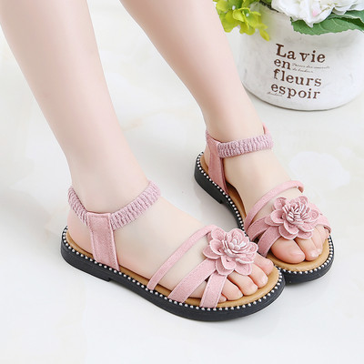 Sandale copii pentru fata cu decor floral si elastic la glezna in trei culori