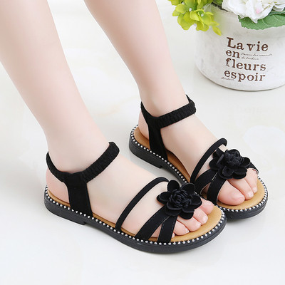 Sandale copii pentru fata cu decor floral si elastic la glezna in trei culori