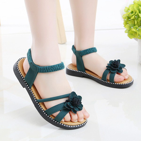 Sandale copii pentru fata cu decor floral si elastic la glezna in trei culori