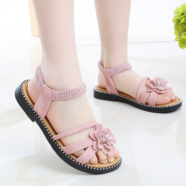 Sandale copii pentru fata cu decor floral si elastic la glezna in trei culori