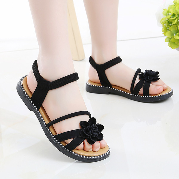 Sandale copii pentru fata cu decor floral si elastic la glezna in trei culori