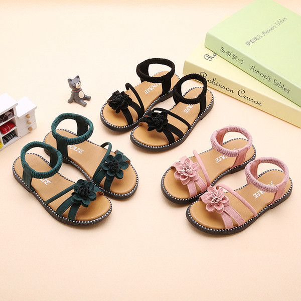 Sandale copii pentru fata cu decor floral si elastic la glezna in trei culori