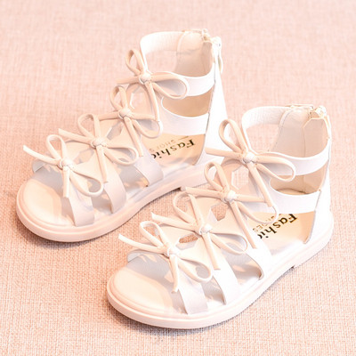 Öko bőrből készült gyerekszandál fehér és fekete színben - lányoknak