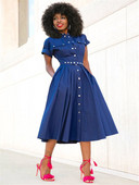 Modern női ruha modell rövid ujjú kék színben