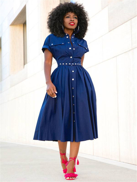 Modern női ruha modell rövid ujjú kék színben