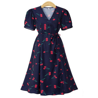 Rochie moderna de dama cu transfer si cravate in talie