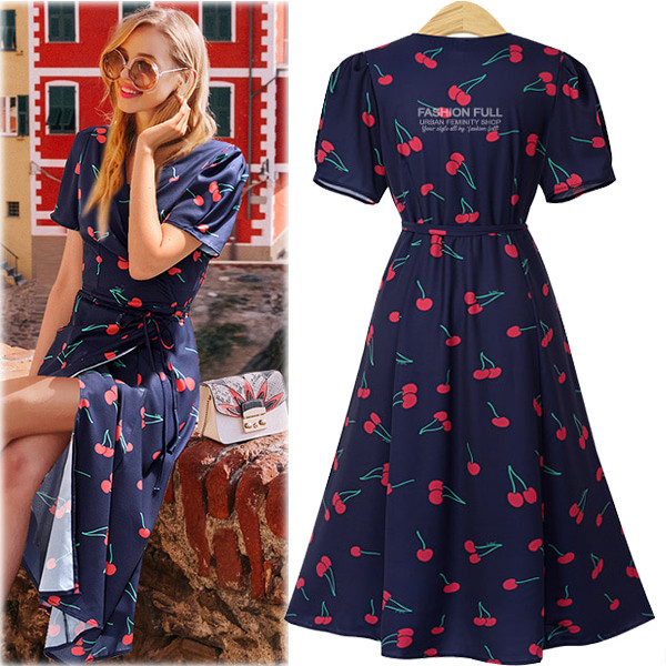 Rochie moderna de dama cu transfer si cravate in talie