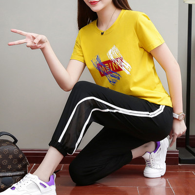 Női alkalmi blúz szett rövid ujjal és nadrággal