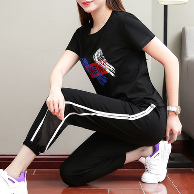 Női alkalmi blúz szett rövid ujjal és nadrággal