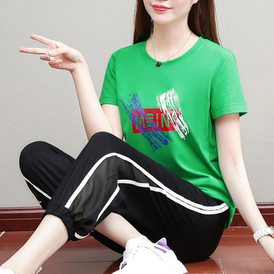 Női alkalmi blúz szett rövid ujjal és nadrággal