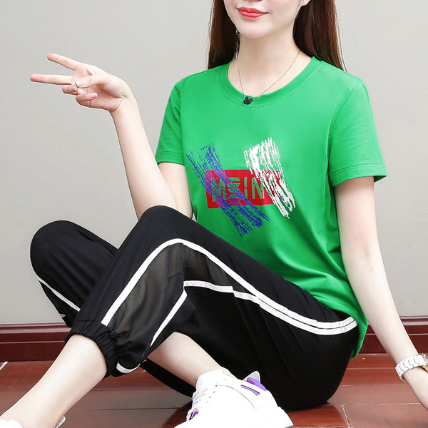 Női alkalmi blúz szett rövid ujjal és nadrággal