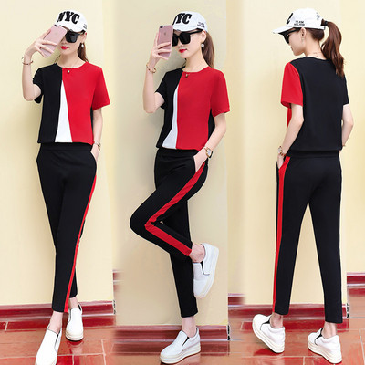 Női alkalmi blúz szett rövid ujjal és nadrággal több színben