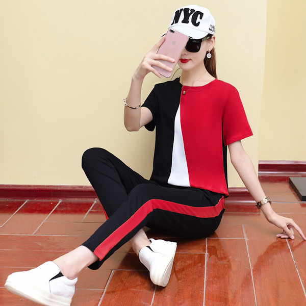 Női alkalmi blúz szett rövid ujjal és nadrággal több színben