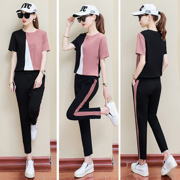 Női alkalmi blúz szett rövid ujjal és nadrággal több színben