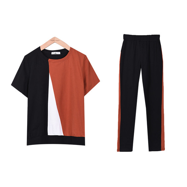 Női alkalmi blúz szett rövid ujjal és nadrággal több színben