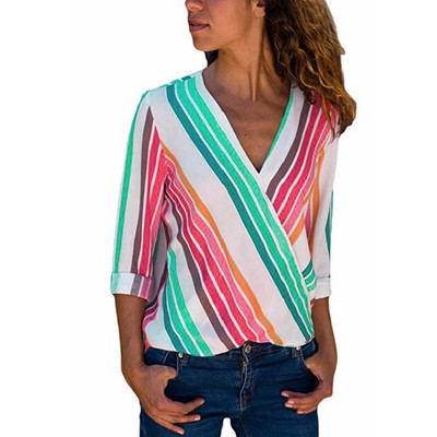Stílusos női csíkos ing V-nyakkal, több színben