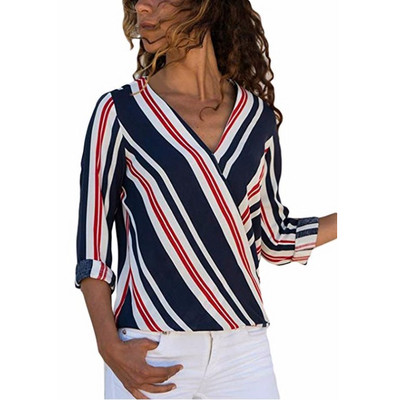 Stílusos női csíkos ing V-nyakkal, több színben
