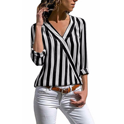 Stílusos női csíkos ing V-nyakkal, több színben