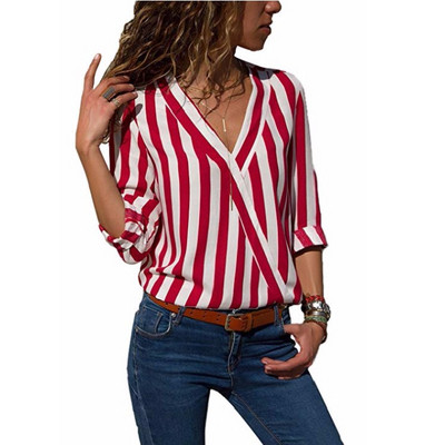 Stílusos női csíkos ing V-nyakkal, több színben