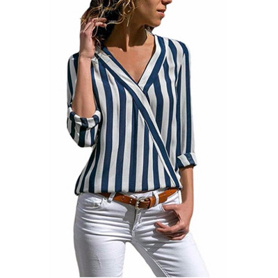 Stílusos női csíkos ing V-nyakkal, több színben
